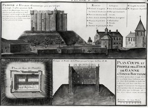 Cross-section and profile drawing of the Tour de Ganne at Tonnay Boutonne, from Recueil des Plans de Saintonge by Claude Masse