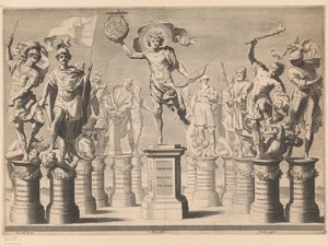 Allegory in Honor of the House of Savoy with Legendary Figures on Pedestals by Claude Mellan