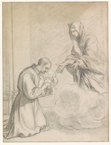 Saint Cajetan of Thiene Receiving the Christ Child from Mary by Claude Mellan