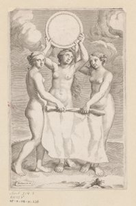 Three Graces with a Medallion (Title Page for: Balthazar de Vias, Charitum libri tres, 1660)