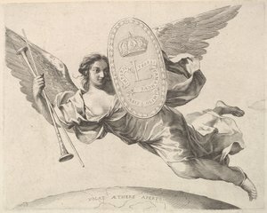 Fame Bearing a Shield with the Initial of Louis XIV by Claude Mellan