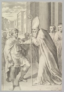 St. Ambrose, Archbishop of Milan, Turning Back Emperor Theodosius, 1681 by Claude Mellan