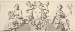 The Arms of France Accompanied by Personifications of Law and Good Faith by Claude Mellan