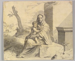Virgin and Child Seated on a Rock, 1659 by Claude Mellan