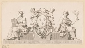 Coat of Arms of the Notaries of the Châtelet in Paris with Personifications of Good Faith and the Law by Claude Mellan