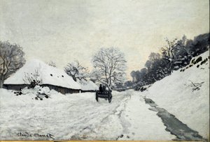 Cart, Road Under Snow in Honfleur by Claude Monet