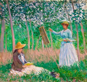 In the Woods at Giverny: Blanche Hoschedé at Her Easel with Suzanne Hoschedé Reading