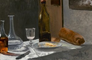 Still Life with Bottle, Carafe, Bread, and Wine, c.1862-1863