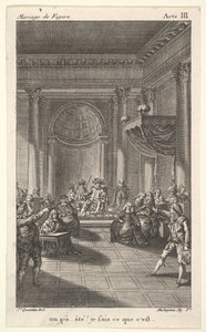 A Man Seated in a Chair on a Stepped Platform Holds an Audience