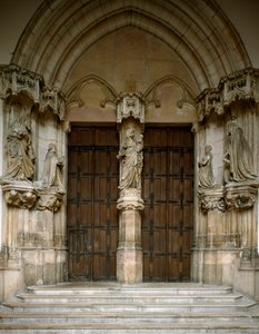 View of the portal of the Chartreuse of Champmol. It is decorated with five sculptures made by Sluter Claus (circa 1350 around 1405): the Virgin, the Duke and Duchess of Burgundy, Saint John the Baptist and Saint Margaret. 1386-1401. Dijon (Gold Cote) by Claus Sluter