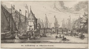 Various Ships and Views of Amsterdam, Part II: The Geldersche Quai and Schreiers Tower by Clement de Jonghe