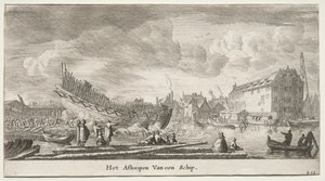 Various Ships and Views of Amsterdam, Part II: Launching a Ship by Clement de Jonghe