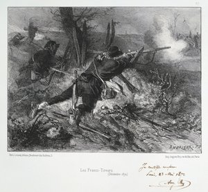 Franco-Prussian War 1870-1871: French Riflemen. From a Series of Lithographs by Clement August Andrieux on the Gardes Nationales. by Clément Auguste Andrieux