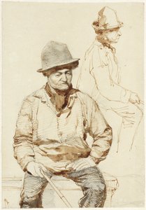 Two Studies of a Seated Man with Hat by Coen Metzelaar