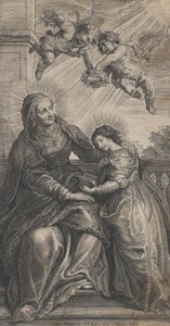 The education of the Virgin, with Saint Anne and the Virgin Mary reading with two p..., ca. 1700-24 by Coenrad Waumans