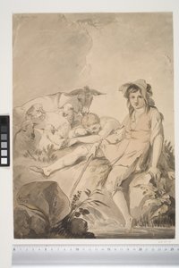 Pastoral Scene with Two Children and Animals by Conrad Martin Metz