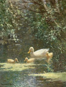 Mother Duck with Ducklings in the Water by Constant Artz