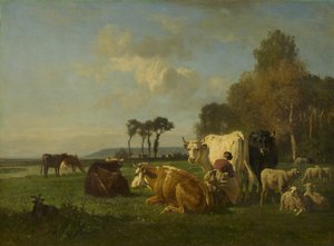 Cattle and Sheep in a Landscape by Constant Emile Troyon