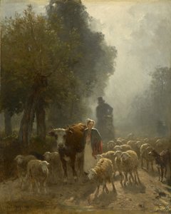 Going to Market on a Misty Morning, 1851 by Constant Emile Troyon