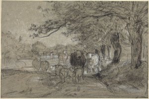 Cows and Sheep under Trees by Constant Troyon