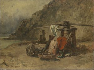 Beach Scene with Capstans by Constant Troyon