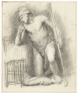 Kneeling Male Nude with Stick by Constantijn à Renesse