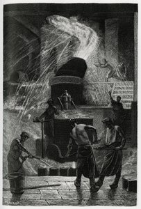 The casting of steel at the cockerill establishments in Seraing. Engraving by C.Meunier to illustrate the story 