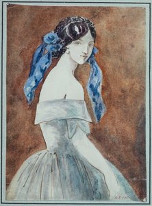 Study of a Woman Half-Length, Low-Cut Dress, Veil Tied on the Hair by Constantin Guys