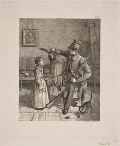 A hunter showing a little girl his catch