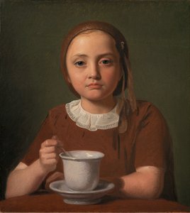 Little Girl, Elise Købke, with a Cup in Front of Her by Constantin Hansen