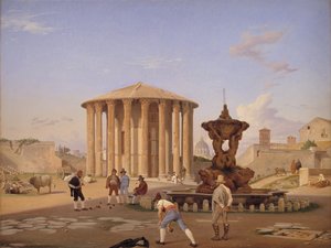 Piazza della Bocca della Verità with the so-called Vesta Temple in Rome by Constantin Hansen