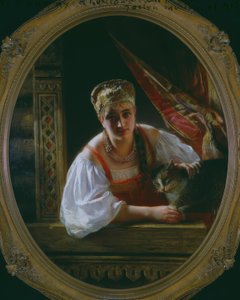Russian Beauty with Cat by Constantine Egorovitch Makovsky
