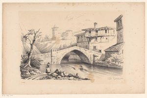Bridge over River in Mountain Village by Constantinus Cornelis Huysmans