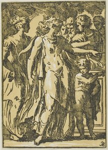 A Woman, a Child, and Figures around a Pedestal by Conte Antonio Maria Zanetti the Elder