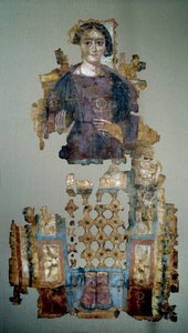 Fragment of Painted Linen Shroud Depicting a Young Woman by Coptic Coptic