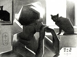 Egyptian Queen and Black Cat by Corné Akkers