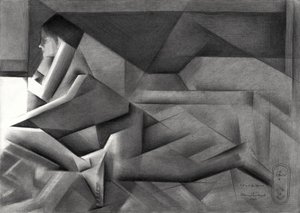 Geometric Woman Contemplating by Corné Akkers
