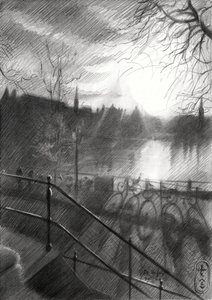 Sunlit City Canal Sketch