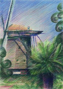 Windmill Vista Drawing by Corné Akkers