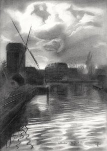 Windmill on Stormy Canal