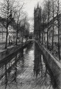 Winter City Canal Sketch by Corné Akkers
