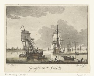 View of the Scheldt with Sailing Ships, View of the Scheldt (title on object) by Cornelis Apostool