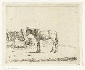 Landscape with Horse and Two Cows by a Fence by Cornelis  Bisschop