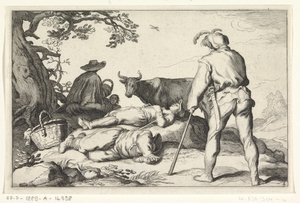 Herdsmen, Four Pastoral Scenes (series title) by Cornelis Bloemaert (II) (possibly)