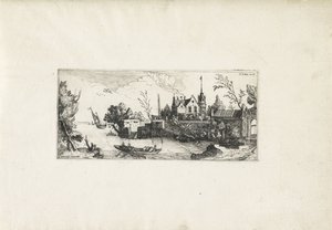 River Landscape with a Rowboat (series title) by Cornelis Claesz van Wieringen (possibly)