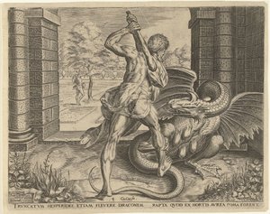 Hercules Steals the Golden Apples of the Hesperides Works of Hercules (series title) by Cornelis Cort