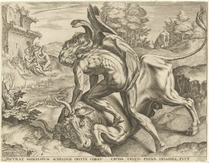 Hercules Wrestling with Achelous by Cornelis Cort