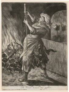 A Woman Lights a Signal Rocket, Plate 5 from the Series "General Joy over the Siege of Namur by William III, 1695" by Cornelis Dusart