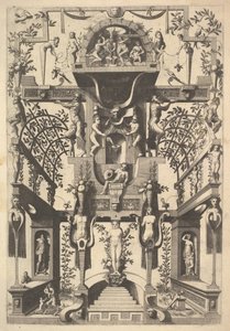 Fantastic Architecture Structure with Strapwork and Two Pergolas and a Small Scene with Vu