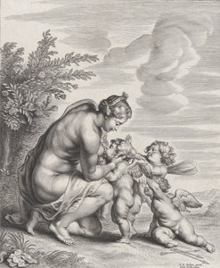 Venus Nursing Three Cupids in a Landscape by Cornelis Galle II